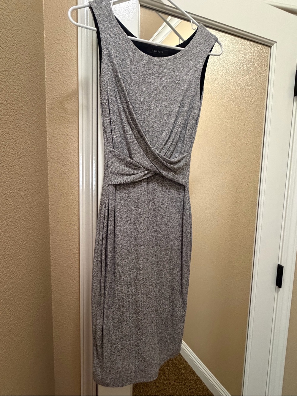 Sleeveless Twist-Front Gray Knit Dress